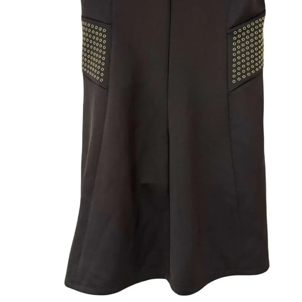 Michael Kors Womens Black Scuba Knit Studded V-Neck Mini Dress Stretch sz XL